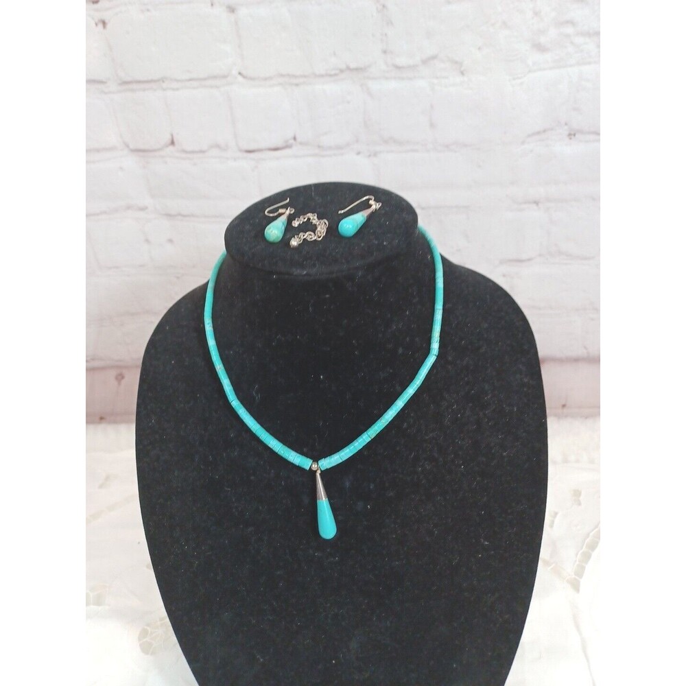 18” Turquoise Heishi  Necklace & Earrings Set Santo Domingo & A Extender Rare